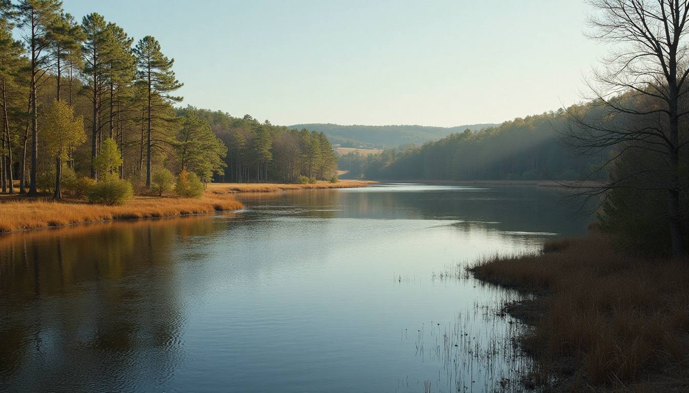 Lake and pine woods in the Lakelands countryside